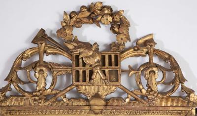 Louis XVI Period Carved Gilded Mirror with Rare Birdcage Motif