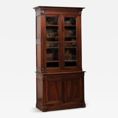 Louis XVI Style 1890s French Bookcase with Glass Doors and Pull Out Drawers