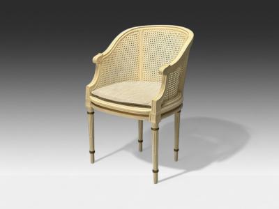 Louis XVI Style Barrel Back Occasional Chair Cream Painted Wood Cane 1960s