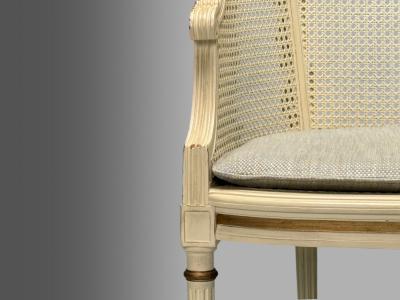 Louis XVI Style Barrel Back Occasional Chair Cream Painted Wood Cane 1960s