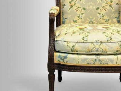 Louis XVI Style Beechwood Floral Fabric Bergere Chairs France 1940s