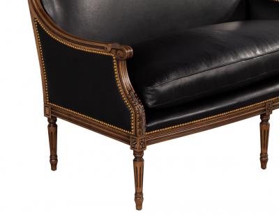 Louis XVI Style Black Leather Settee Sofa