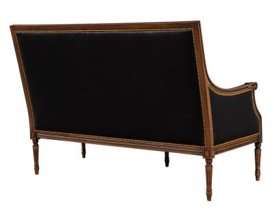 Louis XVI Style Black Leather Settee Sofa