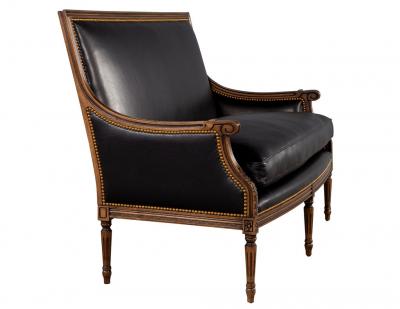 Louis XVI Style Black Leather Settee Sofa