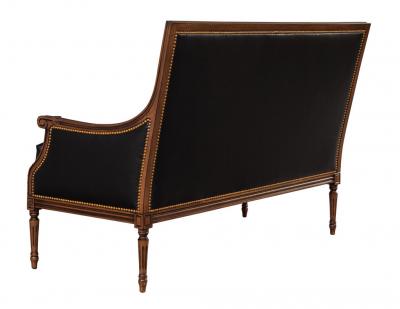 Louis XVI Style Black Leather Settee Sofa