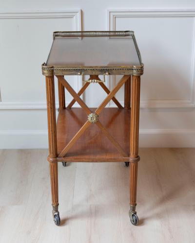 Louis XVI Style Blond Mahogany Rolling Table with Brass Gallery France 20th Ce