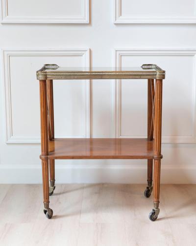 Louis XVI Style Blond Mahogany Rolling Table with Brass Gallery France 20th Ce