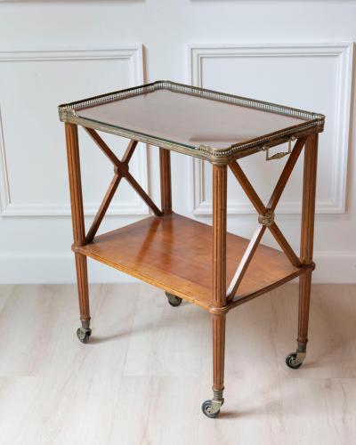 Louis XVI Style Blond Mahogany Rolling Table with Brass Gallery France 20th Ce