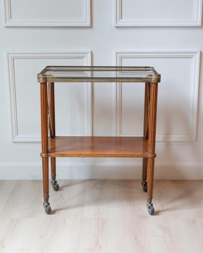 Louis XVI Style Blond Mahogany Rolling Table with Brass Gallery France 20th Ce