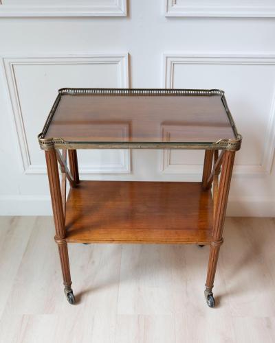 Louis XVI Style Blond Mahogany Rolling Table with Brass Gallery France 20th Ce