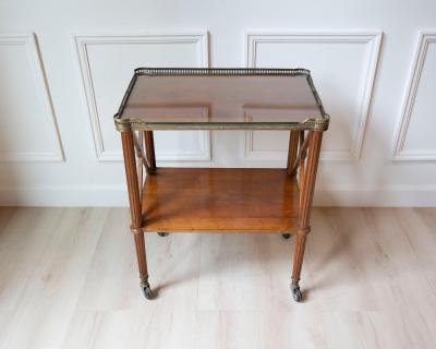 Louis XVI Style Blond Mahogany Rolling Table with Brass Gallery France 20th Ce