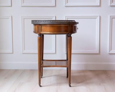 Louis XVI Style Bouillotte Table in Cherry Wood with Marble Top France 20th C