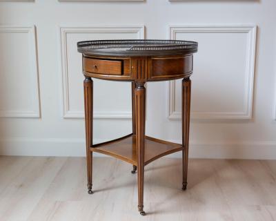 Louis XVI Style Bouillotte Table in Cherry Wood with Marble Top France 20th C