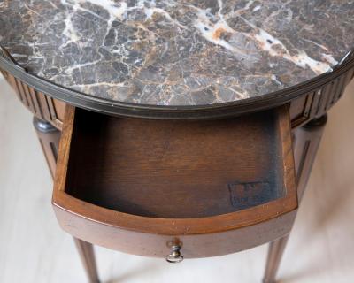 Louis XVI Style Bouillotte Table in Cherry Wood with Marble Top France 20th C