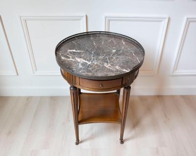 Louis XVI Style Bouillotte Table in Cherry Wood with Marble Top France 20th C