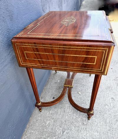 Louis XVI Style Brass Inlaid Writing Table