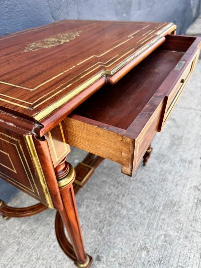 Louis XVI Style Brass Inlaid Writing Table