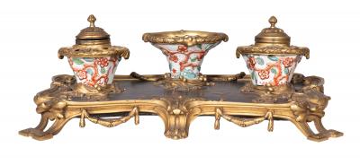 Louis XVI Style Bronze And Porcelain Inkstand