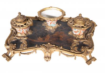 Louis XVI Style Bronze And Porcelain Inkstand