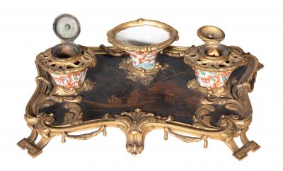 Louis XVI Style Bronze And Porcelain Inkstand