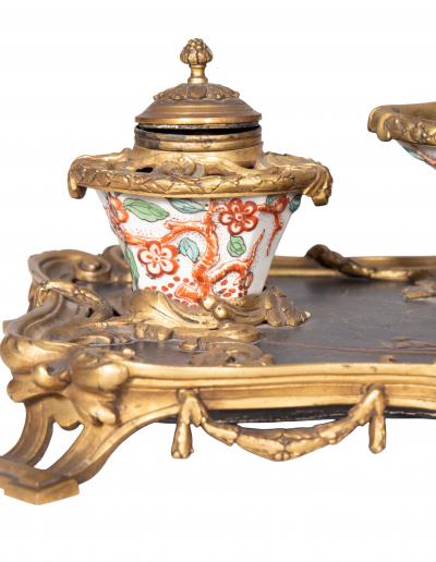 Louis XVI Style Bronze And Porcelain Inkstand