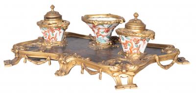 Louis XVI Style Bronze And Porcelain Inkstand