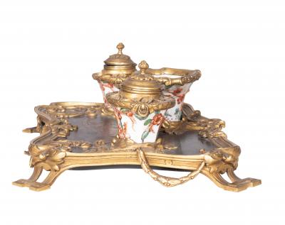 Louis XVI Style Bronze And Porcelain Inkstand