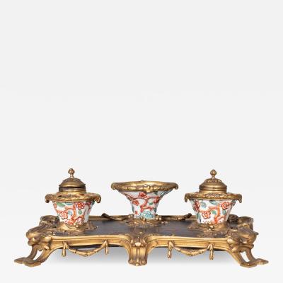 Louis XVI Style Bronze And Porcelain Inkstand