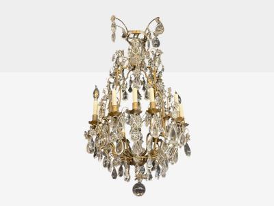 Louis XVI Style Bronze Rock Crystal 12 Light Chandelier France 19th c 