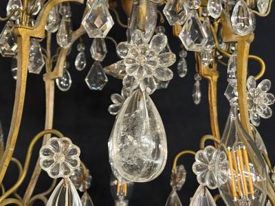 Louis XVI Style Bronze Rock Crystal 12 Light Chandelier France 19th c 