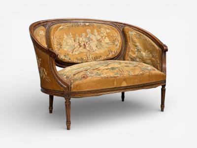 Louis XVI Style Canape or Settee Tapestry Walnut France 20th c 