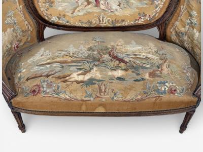 Louis XVI Style Canape or Settee Tapestry Walnut France 20th c 