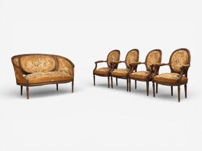 Louis XVI Style Canape or Settee Tapestry Walnut France 20th c 