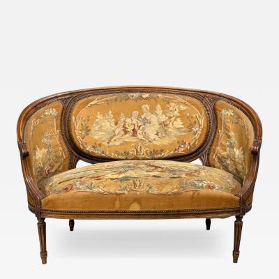 Louis XVI Style Canape or Settee Tapestry Walnut France 20th c 