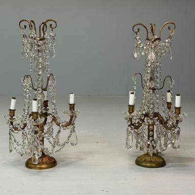 Louis XVI Style Candelabras Gilt Bronze Crystal France 1930s