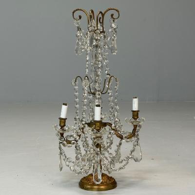 Louis XVI Style Candelabras Gilt Bronze Crystal France 1930s