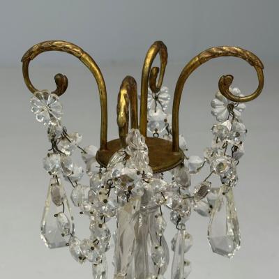 Louis XVI Style Candelabras Gilt Bronze Crystal France 1930s