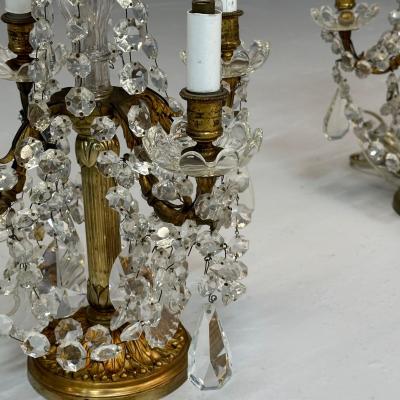 Louis XVI Style Candelabras Gilt Bronze Crystal France 1930s