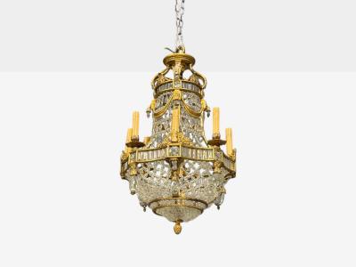 Louis XVI Style Chandelier Dore Bronze Crystal France 19th c 