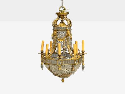 Louis XVI Style Chandelier Dore Bronze Crystal France 19th c 