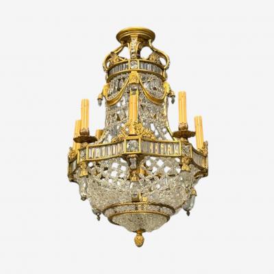 Louis XVI Style Chandelier Dore Bronze Crystal France 19th c 