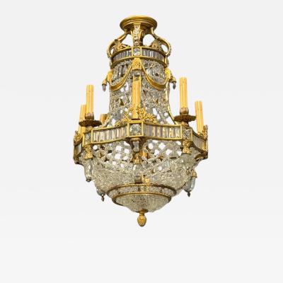 Louis XVI Style Chandelier Dore Bronze Crystal France 19th c 