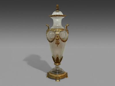 Louis XVI Style Crystal Bronze Monumental Lidded Urns Italy 20th c 