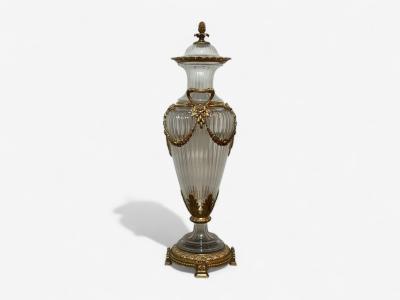 Louis XVI Style Crystal Bronze Monumental Lidded Urns Italy 20th c 
