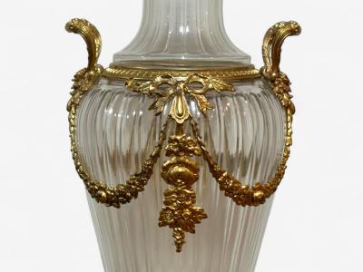 Louis XVI Style Crystal Bronze Monumental Lidded Urns Italy 20th c 