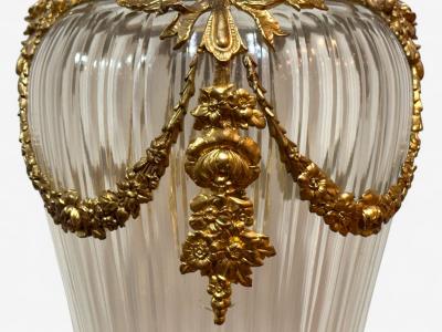 Louis XVI Style Crystal Bronze Monumental Lidded Urns Italy 20th c 
