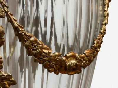 Louis XVI Style Crystal Bronze Monumental Lidded Urns Italy 20th c 