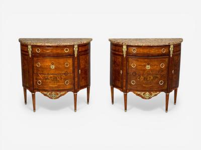 Louis XVI Style Demilune Commodes A Pair Inlaid Bronze France 19th c 