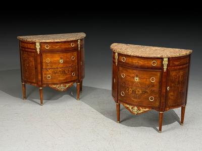 Louis XVI Style Demilune Commodes A Pair Inlaid Bronze France 19th c 