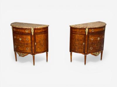 Louis XVI Style Demilune Commodes A Pair Inlaid Bronze France 19th c 